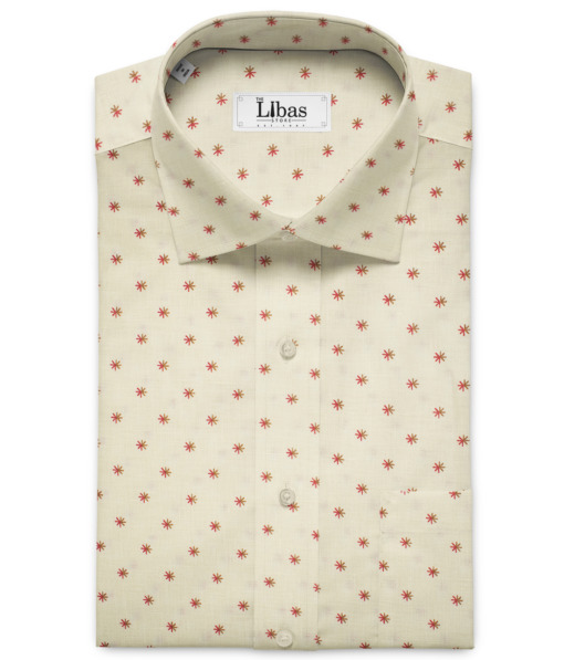 Burgoyne Men's Irish Linen 60 LEA Printed 2.25 Meter Unstitched Shirting Fabric (Cream & Red)