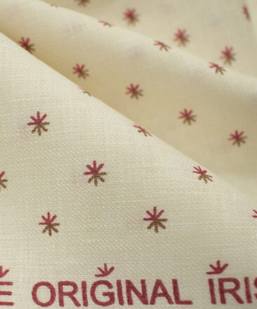 Burgoyne Men's Irish Linen 60 LEA Printed 2.25 Meter Unstitched Shirting Fabric (Cream & Red)