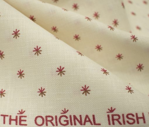 Burgoyne Men's Irish Linen 60 LEA Printed 2.25 Meter Unstitched Shirting Fabric (Cream & Red)