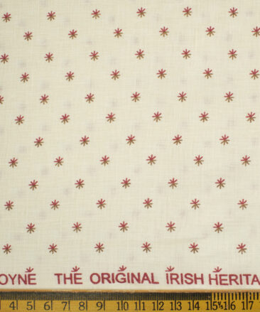 Burgoyne Men's Irish Linen 60 LEA Printed 2.25 Meter Unstitched Shirting Fabric (Cream & Red)