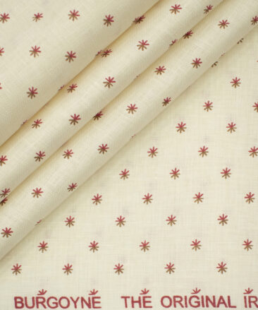 Burgoyne Men's Irish Linen 60 LEA Printed 2.25 Meter Unstitched Shirting Fabric (Cream & Red)