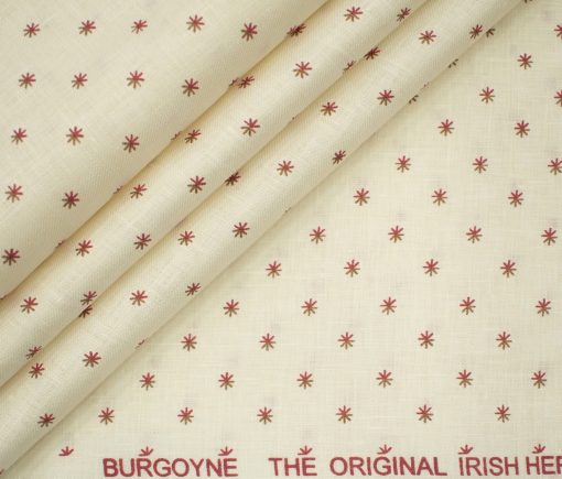 Burgoyne Men's Irish Linen 60 LEA Printed 2.25 Meter Unstitched Shirting Fabric (Cream & Red)