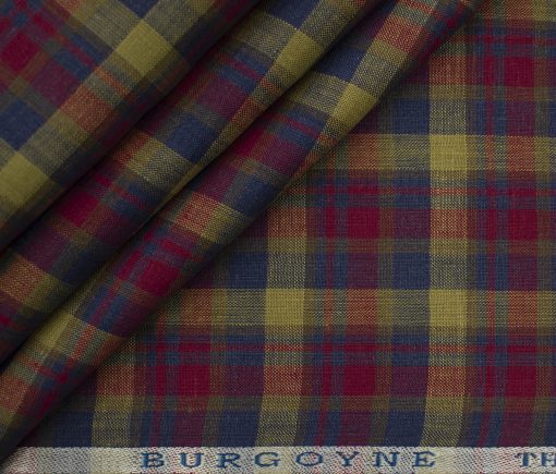 Burgoyne Men's Irish Linen 70 LEA Checks 2.25 Meter Unstitched Shirting Fabric (Dark Blue & Yellow)