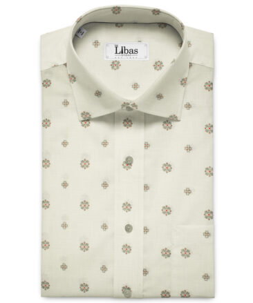 Burgoyne Men's Irish Linen 60 LEA Printed 2.25 Meter Unstitched Shirting Fabric (Milky White & Grey)