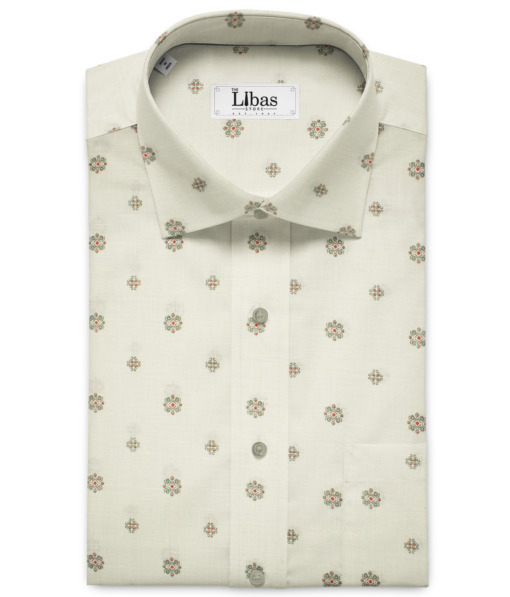 Burgoyne Men's Irish Linen 60 LEA Printed 2.25 Meter Unstitched Shirting Fabric (Milky White & Grey)