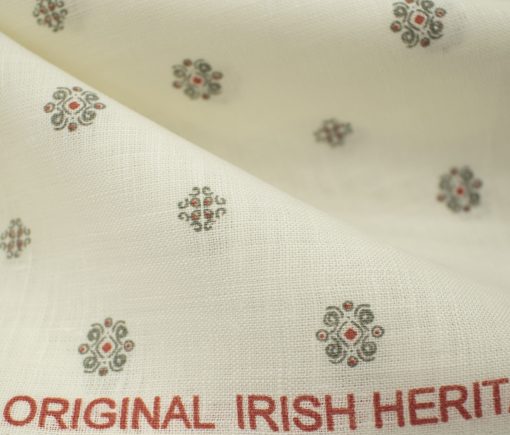 Burgoyne Men's Irish Linen 60 LEA Printed 2.25 Meter Unstitched Shirting Fabric (Milky White & Grey)