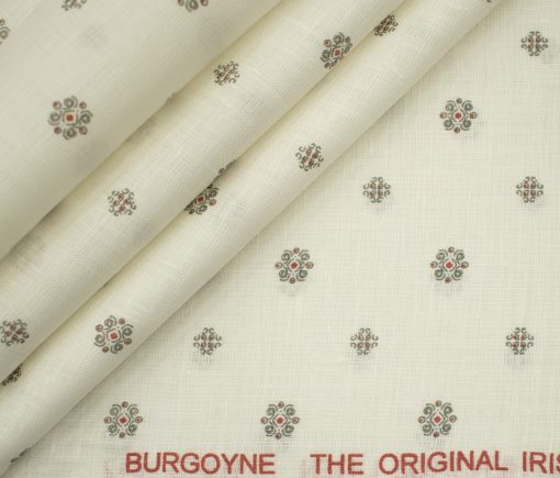 Burgoyne Men's Irish Linen 60 LEA Printed 2.25 Meter Unstitched Shirting Fabric (Milky White & Grey)