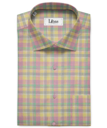 Burgoyne Men's Irish Linen 60 LEA Checks 2.25 Meter Unstitched Shirting Fabric (Yellow