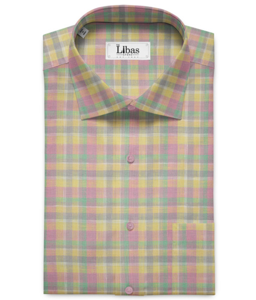 Burgoyne Men's Irish Linen 60 LEA Checks 2.25 Meter Unstitched Shirting Fabric (Yellow