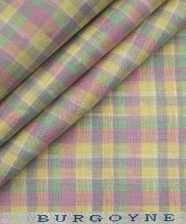 Burgoyne Men's Irish Linen 60 LEA Checks 2.25 Meter Unstitched Shirting Fabric (Yellow