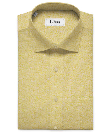 Burgoyne Men's Irish Linen 60 LEA Printed 2.25 Meter Unstitched Shirting Fabric (Yellow & White)