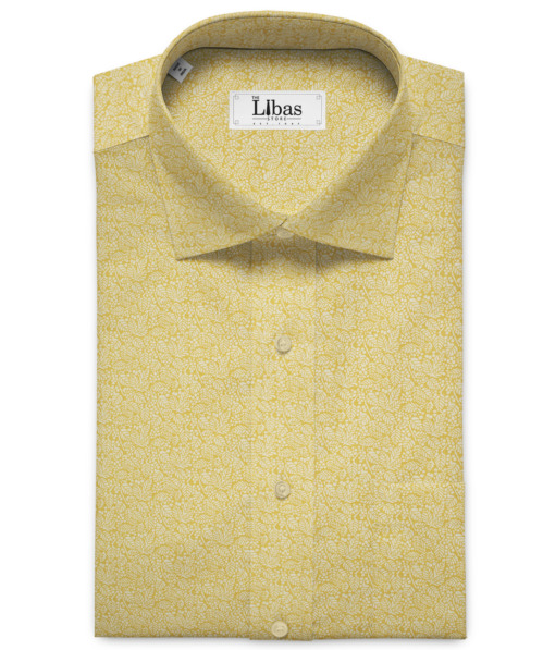 Burgoyne Men's Irish Linen 60 LEA Printed 2.25 Meter Unstitched Shirting Fabric (Yellow & White)