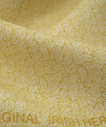 Burgoyne Men's Irish Linen 60 LEA Printed 2.25 Meter Unstitched Shirting Fabric (Yellow & White)