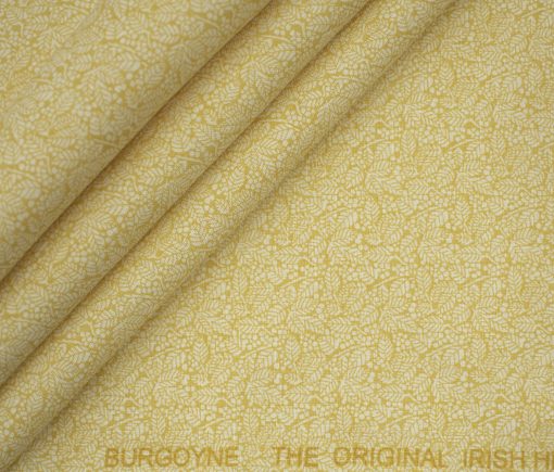 Burgoyne Men's Irish Linen 60 LEA Printed 2.25 Meter Unstitched Shirting Fabric (Yellow & White)