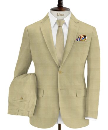 Cadini Men's Terry Rayon Checks 3.75 Meter Unstitched Suiting Fabric (Beige)