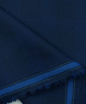 Don & Julio Men's Terry Rayon Checks 3.75 Meter Unstitched Suiting Fabric (Dark Royal Blue)