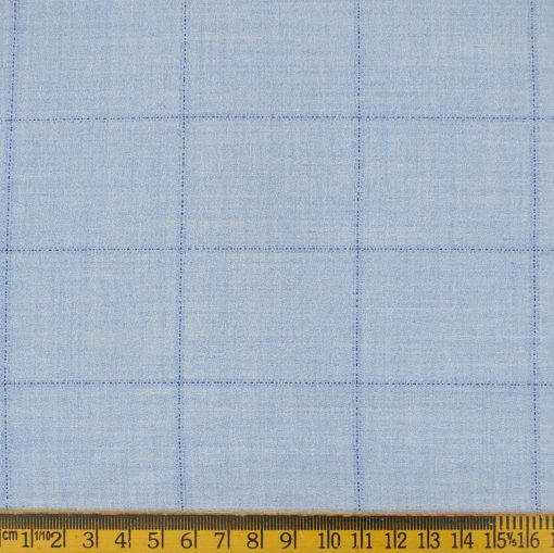 Don & Julio Men's Terry Rayon Checks 3.75 Meter Unstitched Suiting Fabric (Sky Blue)