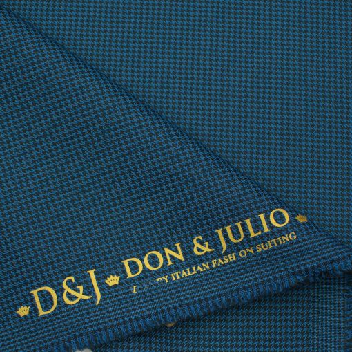 Don & Julio Men's Terry Rayon Houndstooth 3.75 Meter Unstitched Suiting Fabric (Aegean Blue)