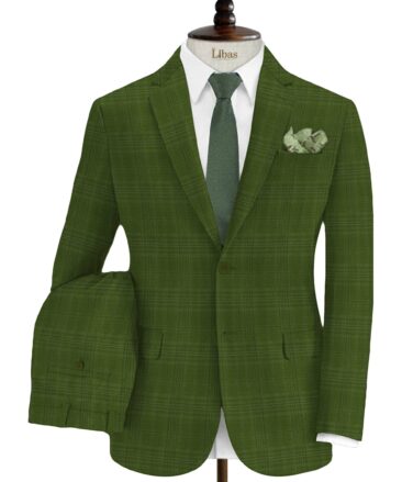 Don & Julio Men's Terry Rayon Checks 3.75 Meter Unstitched Suiting Fabric (Pear Green)