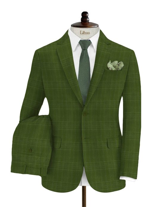 Don & Julio Men's Terry Rayon Checks 3.75 Meter Unstitched Suiting Fabric (Pear Green)