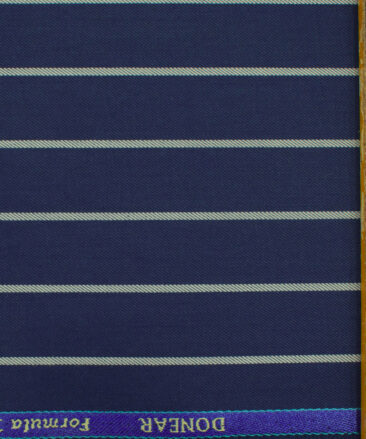 Donear Men's Terry Rayon Striped 3.75 Meter Unstitched Suiting Fabric (Royal Blue)