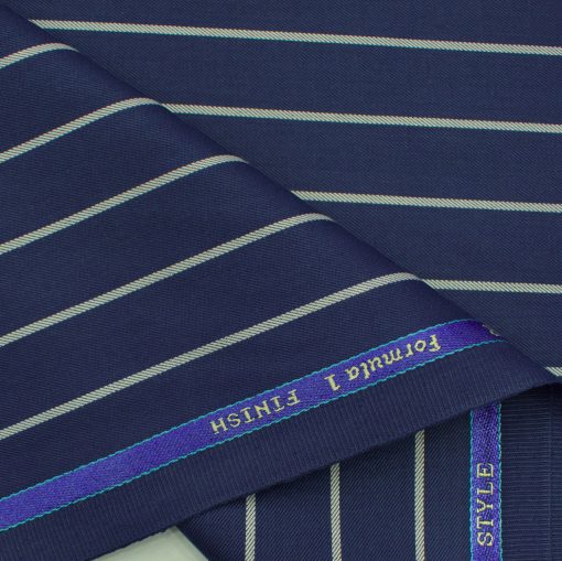 Donear Men's Terry Rayon Striped 3.75 Meter Unstitched Suiting Fabric (Royal Blue)