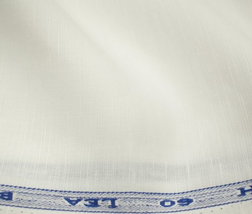 J.Hampstead Men's Cotton Linen 60 LEA Solids 3.50 Meter Unstitched Shirting Fabric (White)