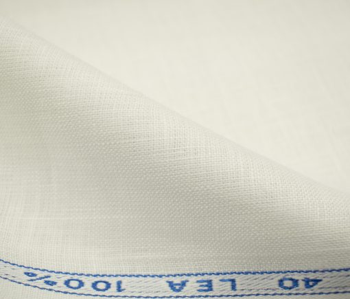 J.Hampstead Men's European Linen 40 LEA Solids 3.50 Meter Unstitched Shirting Fabric (Milky White)