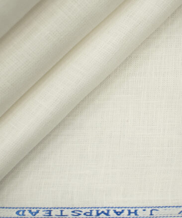 J.Hampstead Men's European Linen 40 LEA Solids 3.50 Meter Unstitched Shirting Fabric (Milky White)