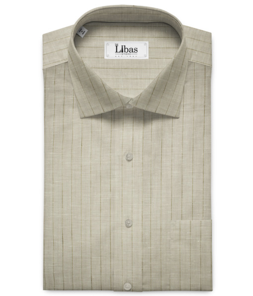 J.Hampstead Men's European Linen 60 LEA Structured 2.25 Meter Unstitched Shirting Fabric (Beige & Brown)