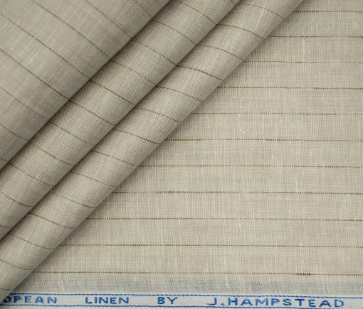 J.Hampstead Men's European Linen 60 LEA Structured 2.25 Meter Unstitched Shirting Fabric (Beige & Brown)