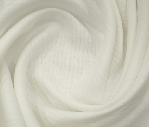 Linen Fiesta Men's European Linen 80 LEA Striped 2.25 Meter Unstitched Shirting Fabric (White)