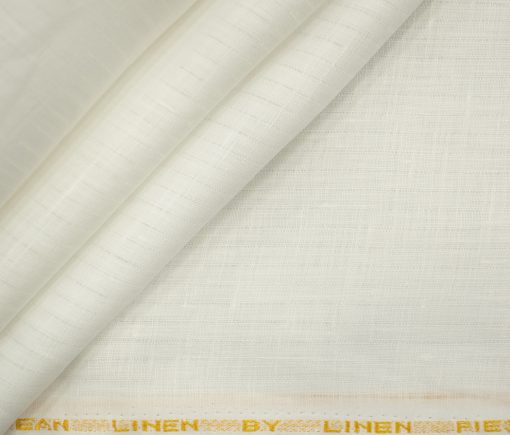 Linen Fiesta Men's European Linen 80 LEA Striped 2.25 Meter Unstitched Shirting Fabric (White)