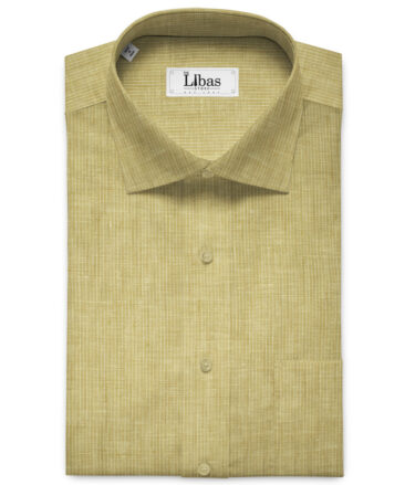 Solino Men's European Linen 60 LEA Striped 2.25 Meter Unstitched Shirting Fabric (Yellowish Beige)