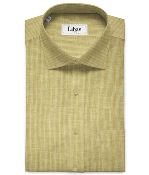 Solino Men's European Linen 60 LEA Striped 2.25 Meter Unstitched Shirting Fabric (Yellowish Beige)