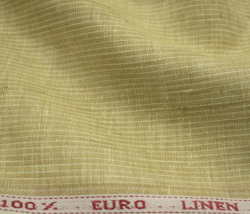 Solino Men's European Linen 60 LEA Striped 2.25 Meter Unstitched Shirting Fabric (Yellowish Beige)