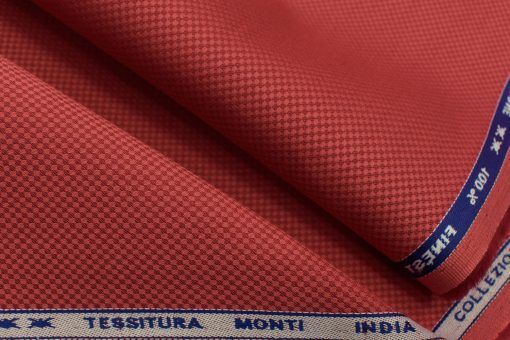 Tessitura Monti Men's Giza Cotton Structured 2.25 Meter Unstitched Shirting Fabric (Cherry Red)