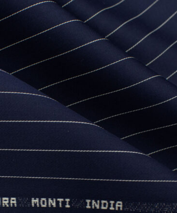 Tessitura Monti Men's Giza Cotton Striped 2.25 Meter Unstitched Shirting Fabric (Dark Blue)