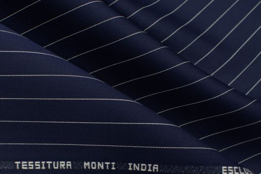 Tessitura Monti Men's Giza Cotton Striped 2.25 Meter Unstitched Shirting Fabric (Dark Blue)