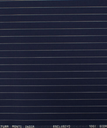 Tessitura Monti Men's Giza Cotton Striped 2.25 Meter Unstitched Shirting Fabric (Dark Blue)