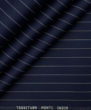 Tessitura Monti Men's Giza Cotton Striped 2.25 Meter Unstitched Shirting Fabric (Dark Blue)