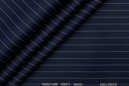 Tessitura Monti Men's Giza Cotton Striped 2.25 Meter Unstitched Shirting Fabric (Dark Blue)