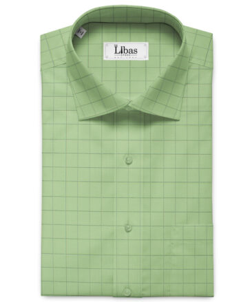 Tessitura Monti Men's Giza Cotton Checks 2.25 Meter Unstitched Shirting Fabric (Light Green)