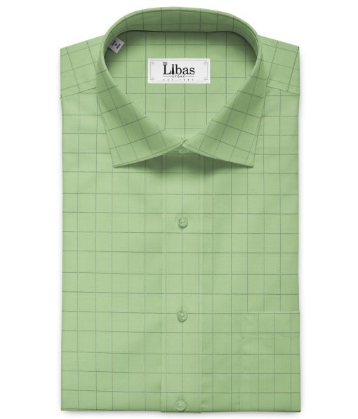 Tessitura Monti Men's Giza Cotton Checks 2.25 Meter Unstitched Shirting Fabric (Light Green)