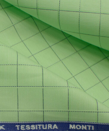 Tessitura Monti Men's Giza Cotton Checks 2.25 Meter Unstitched Shirting Fabric (Light Green)