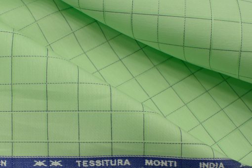 Tessitura Monti Men's Giza Cotton Checks 2.25 Meter Unstitched Shirting Fabric (Light Green)