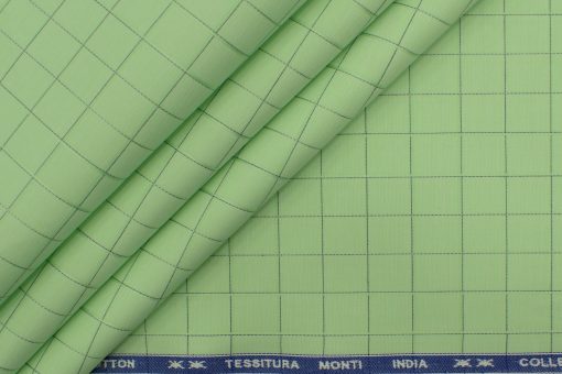 Tessitura Monti Men's Giza Cotton Checks 2.25 Meter Unstitched Shirting Fabric (Light Green)