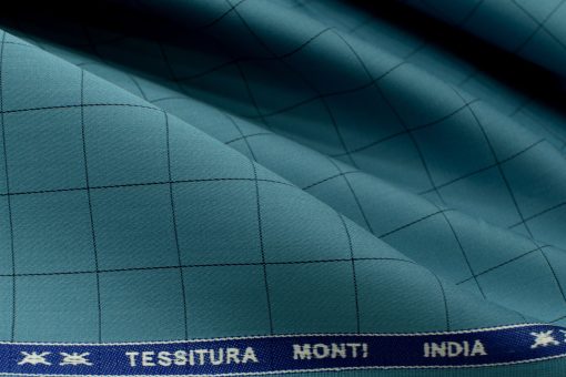 Tessitura Monti Men's  Finest Giza Cotton Checks 2.25 Meter Unstitched Shirting Fabric (Ocean Blue)