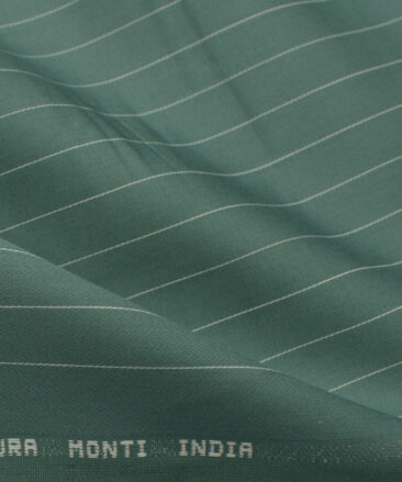 Tessitura Monti Men's Giza Cotton Striped 2.25 Meter Unstitched Shirting Fabric (Ocean Green)