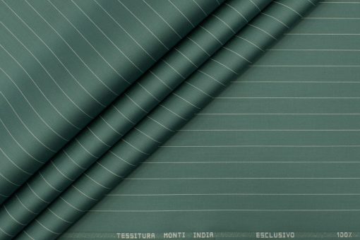 Tessitura Monti Men's Giza Cotton Striped 2.25 Meter Unstitched Shirting Fabric (Ocean Green)